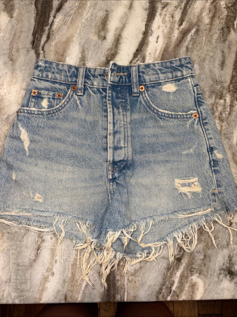 Zara Light Blue Distressed Denim Cutoff Shorts